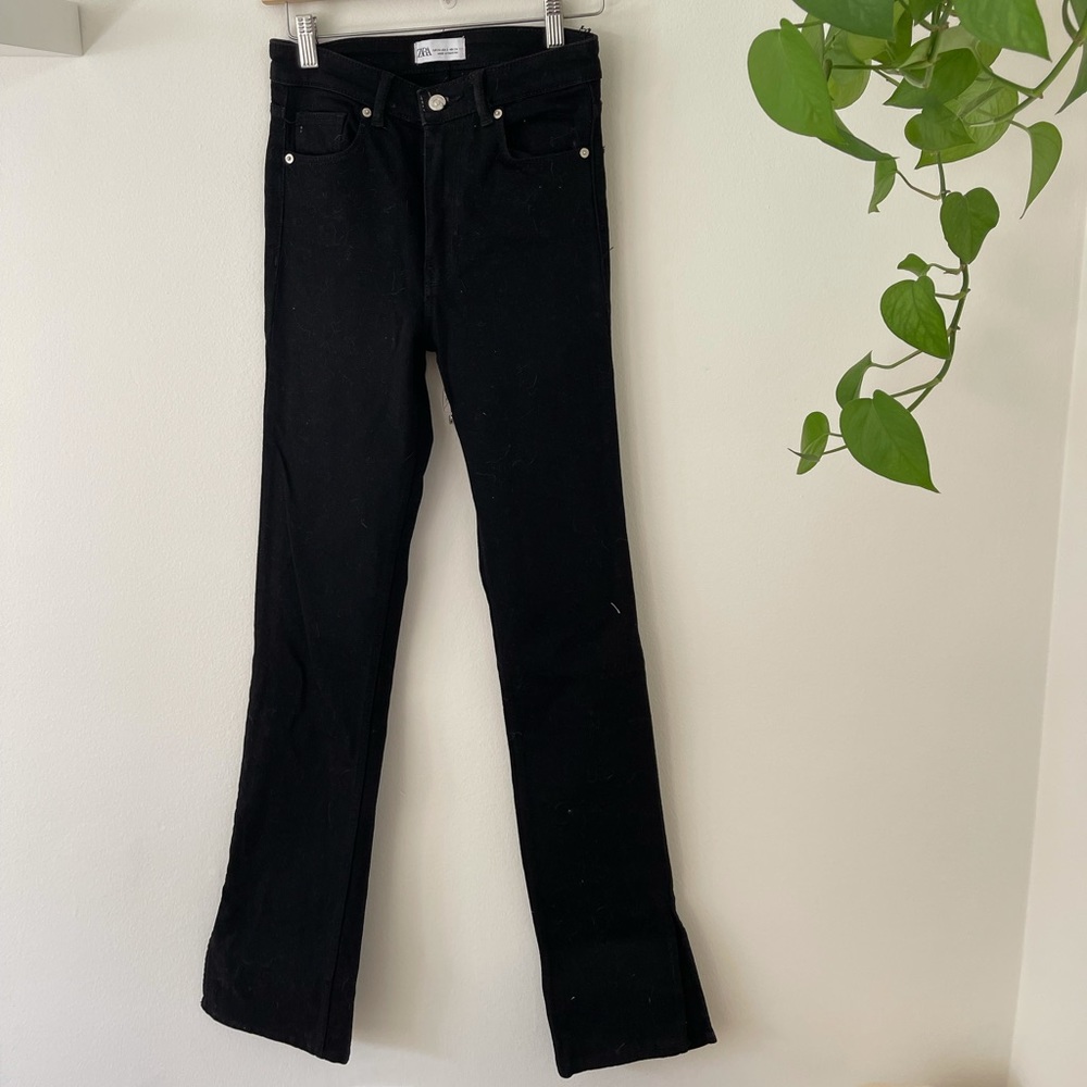 ZARA Hi Rise Split Leg Jean Black